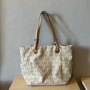 Michael Kors Cream and Tan Logo Tote